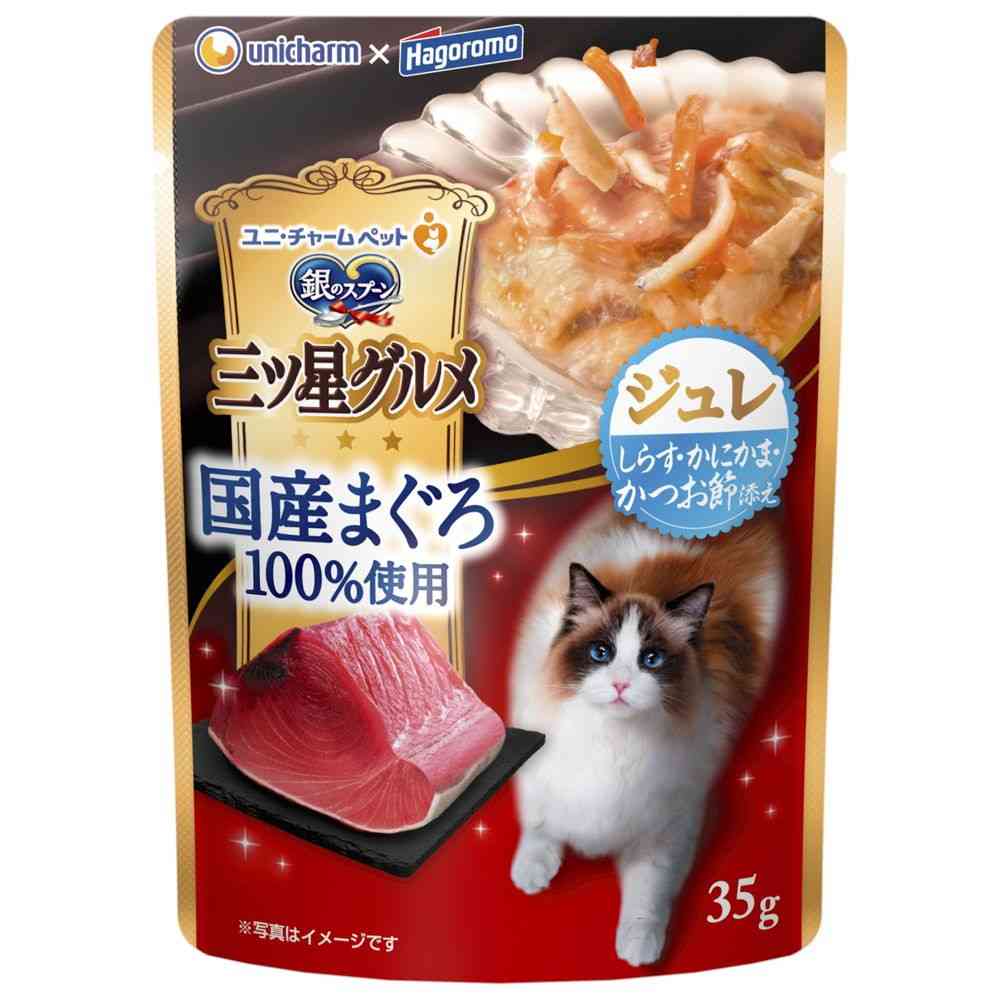 ユニチャーム 三ツ星グルメパウチ 国産まぐろ100%使用 ジュレ しらす・かにかま・かつお節添え 35g