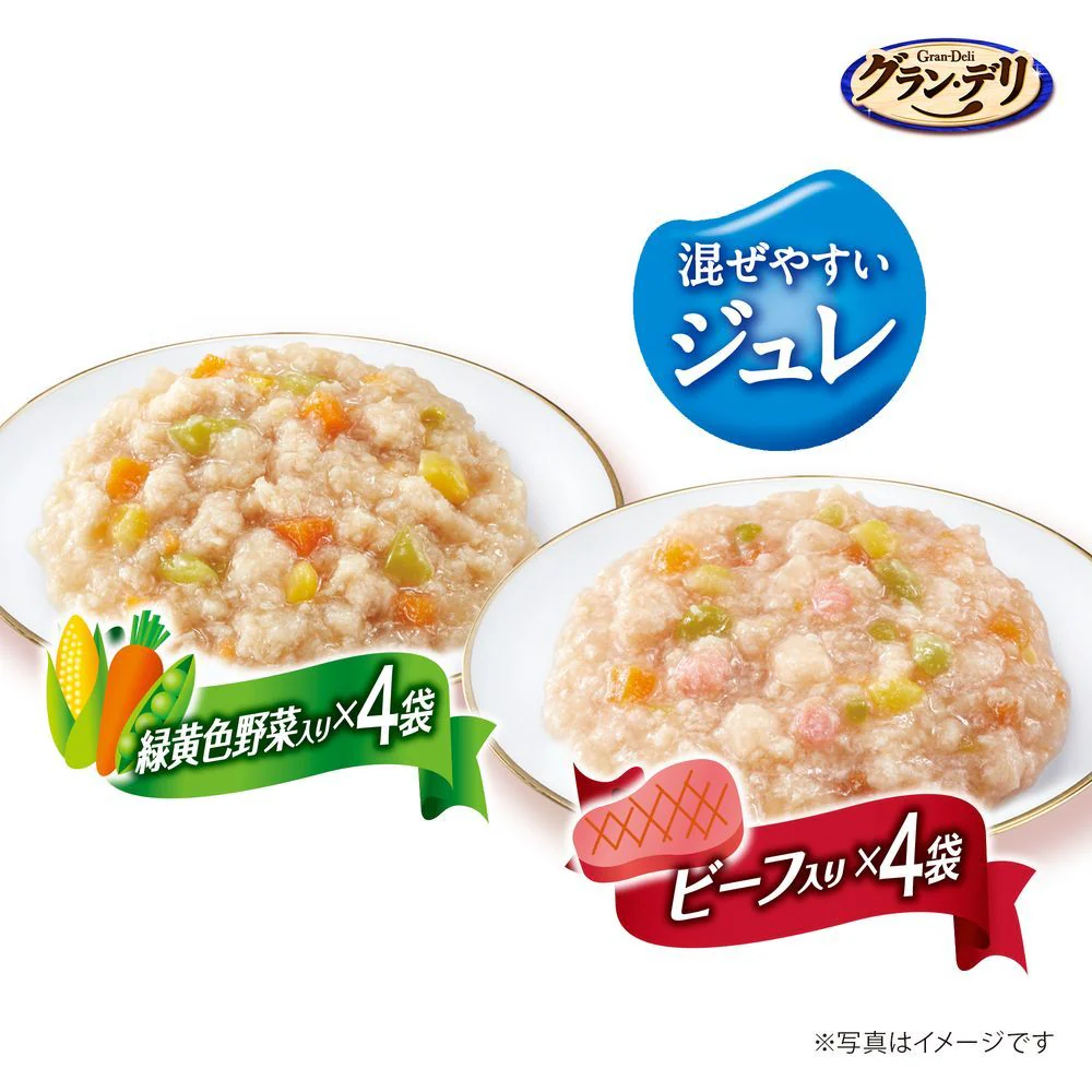 ユニ・チャーム グラン・デリ 国産鶏ささみ入り パウチ使い切り新鮮パック ジュレ 成犬用 緑黄色野菜入り＆ビーフ入り 160g - Image 3