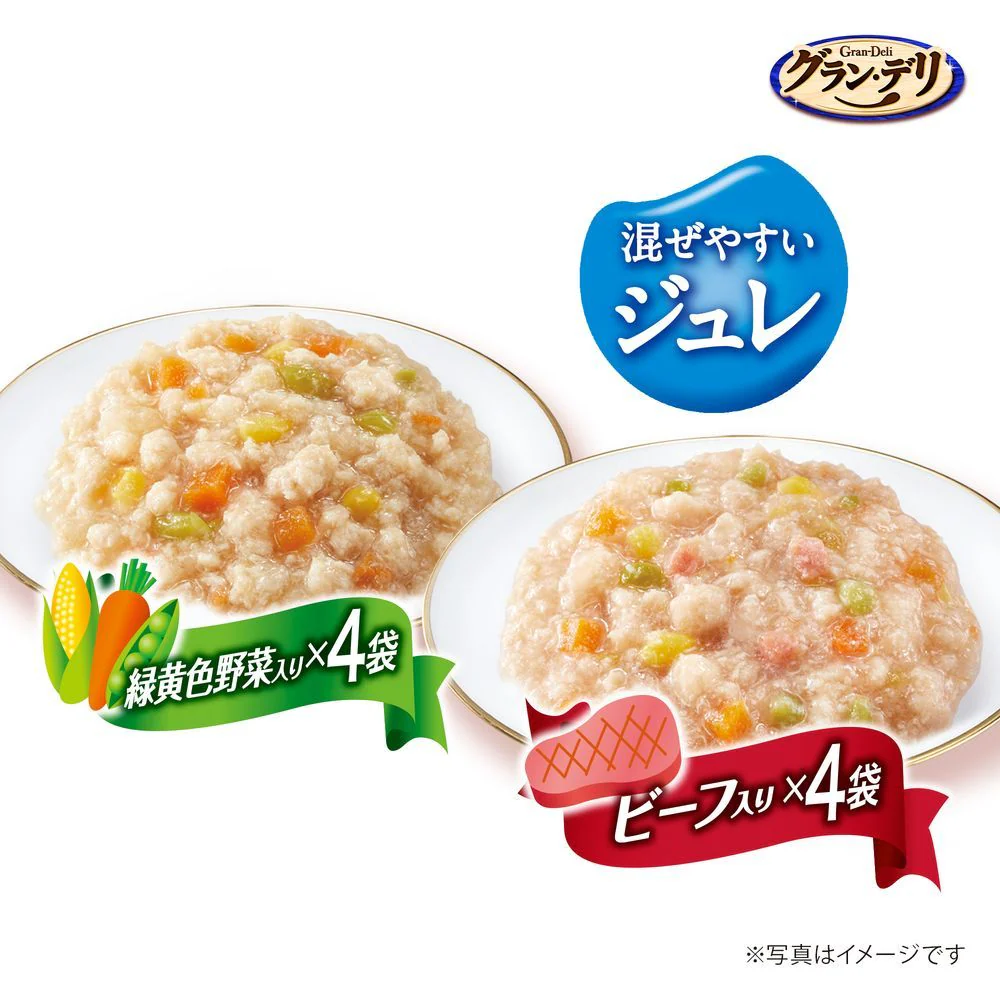 ユニ・チャーム グラン・デリ 国産鶏ささみ入り パウチ使い切り新鮮パック ジュレ 高齢犬用 緑黄色野菜入り＆ビーフ入り 160g - Image 3