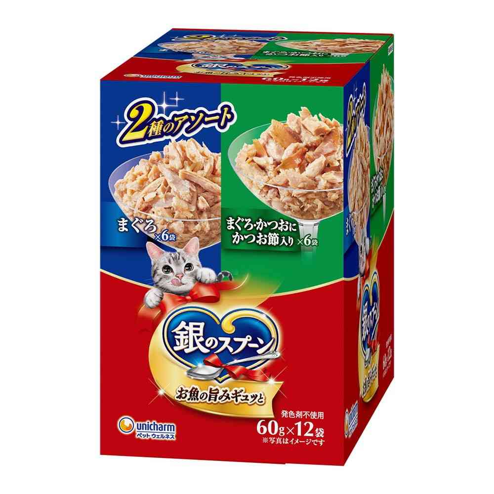 ユニ・チャーム 銀のスプーン パウチ まぐろ＆まぐろ・かつおにかつお節入り 60g×12袋