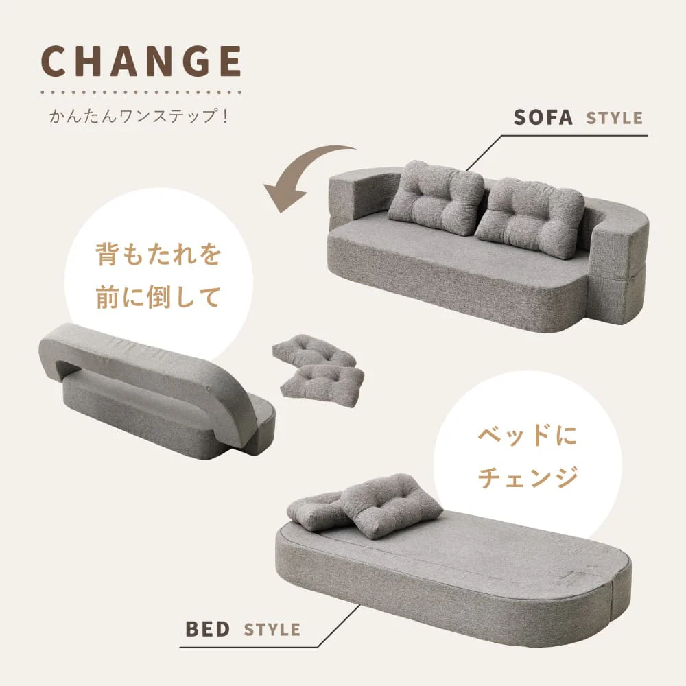 圧縮フロアソファ 2WAYソファ ルメール ベージュ 【直送品】 返品・キャンセル・他商品と同時購入は不可 - Image 3