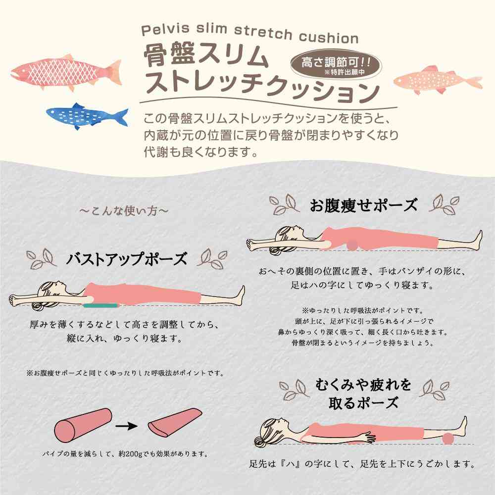藤栄 ハッピーモチーフ エクササイズ 骨盤 スリム ストレッチクッション  さかな - Image 3