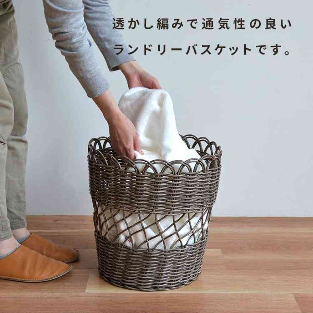藤栄 PPラタン ラウンド ランドリーバスケット グレー - Image 2