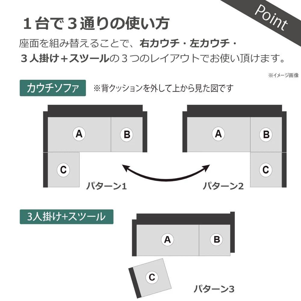 カウチソファ ルピア4 ダークグレー 393464 【直送品】 返品・キャンセル・他商品と同時購入は不可 - Image 6