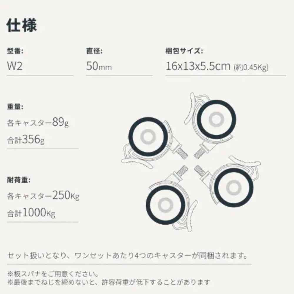 スタンディングデスク用 キャスター W2-JA 【直送品】 返品・キャンセル・他商品と同時購入は不可 1セット(4個入) - Image 7