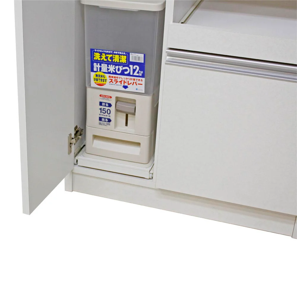 12キロの米びつ付き国産レンジ台 扉タイプ RB-03-2-WH 【直送品】 返品・キャンセル・他商品と同時購入は不可 - Image 6