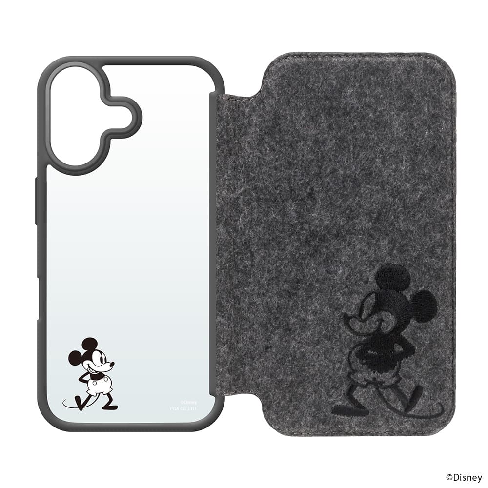 PGA iPhone 16用 ガラスフリップケース(フェルト) ミッキーマウス PG-D24AGF05MKY - Image 5