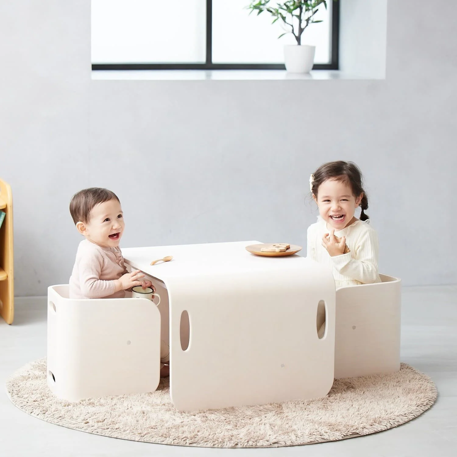 ホップル コロコロチェア&デスク3点セット アイボリー 【直送品】返品・キャンセル・他商品と同時購入