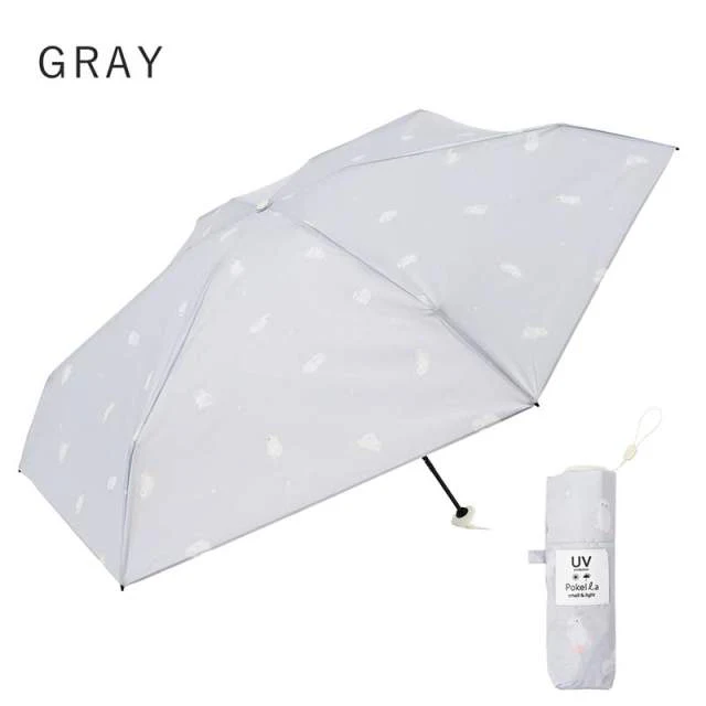晴雨兼用日傘 折りたたみ傘 ポケラ ネコ 軽量5段 50cm GY 【直送品】 返品・キャンセル・他商品と同時購入は不可