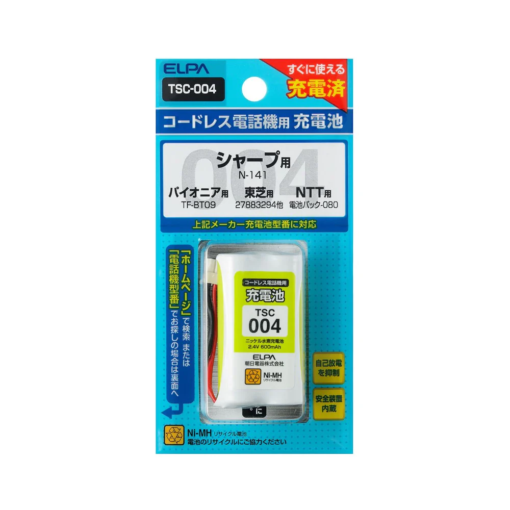 ELPA コードレス電話 子機用充電池 TSC-004 1個