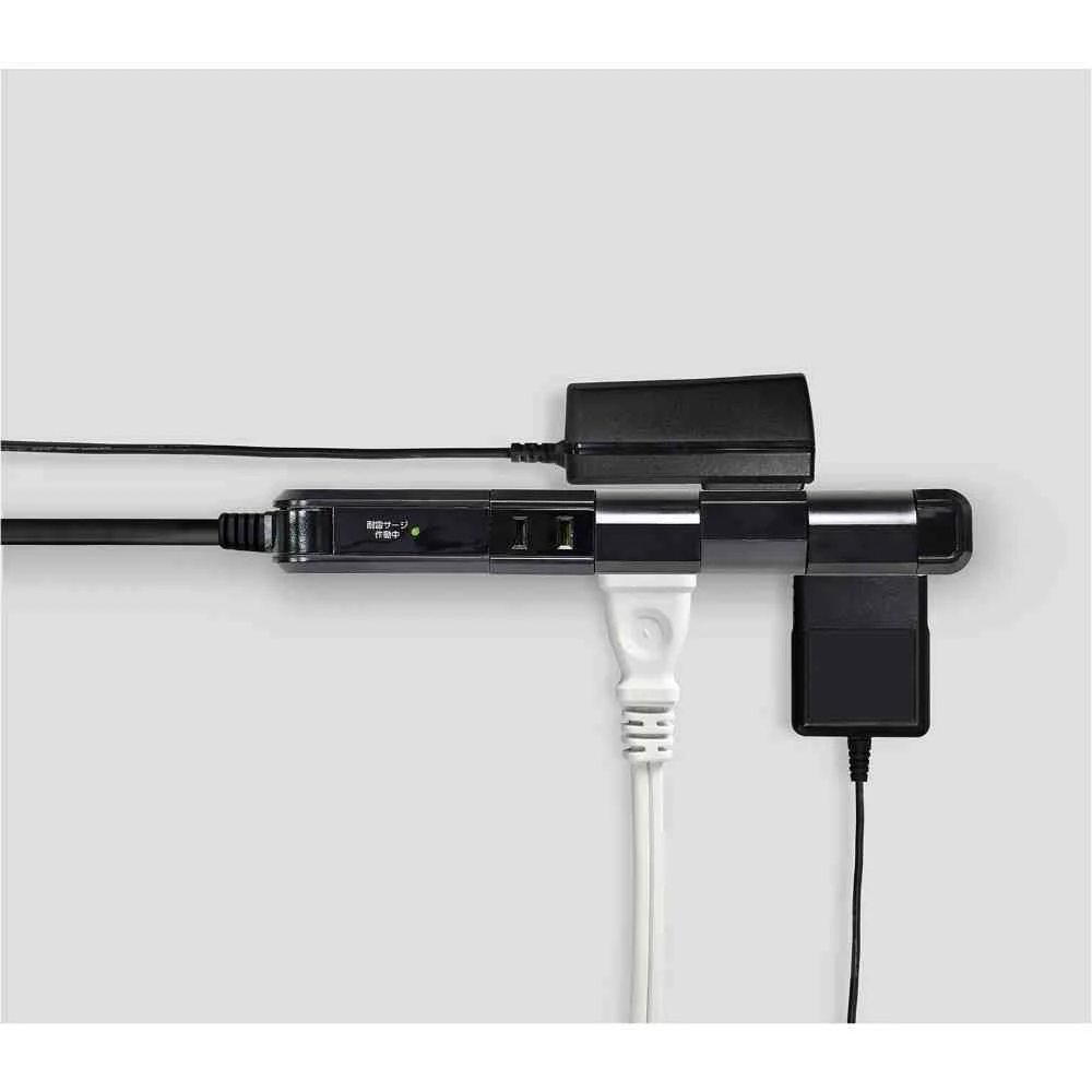 エルパ ELPA 耐雷電源タップ 4個口 2m スリム回転タップ ブラック WBS-SL402SB - Image 2
