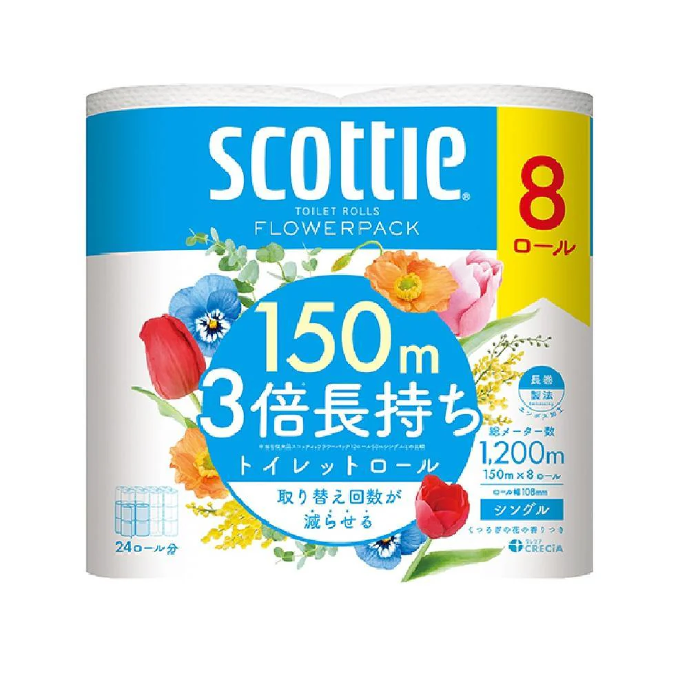 日本製紙 クレシア スコッティ フラワーパック 3倍長持ち(シングル) 8ロール - Image 2