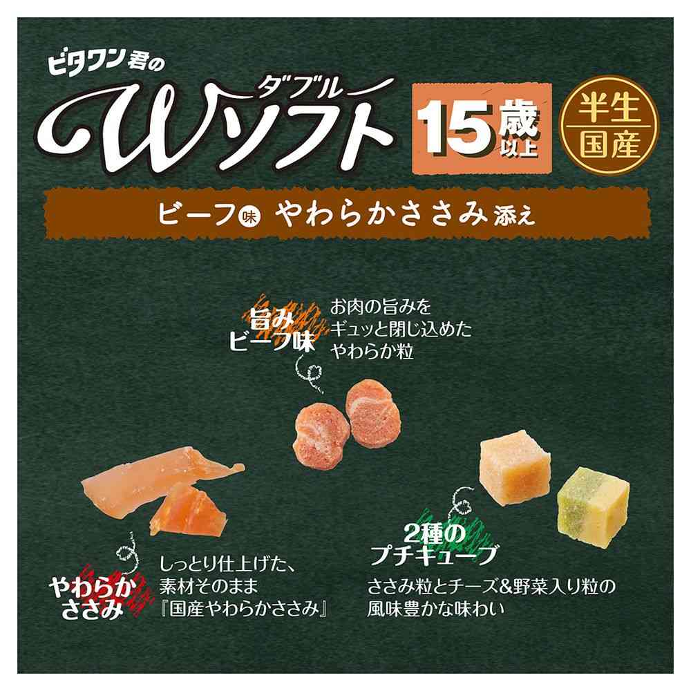 日本ペットフード ビタワン君のWソフト 15歳以上 ビーフ味・やわらかささみ添え 200g - Image 2