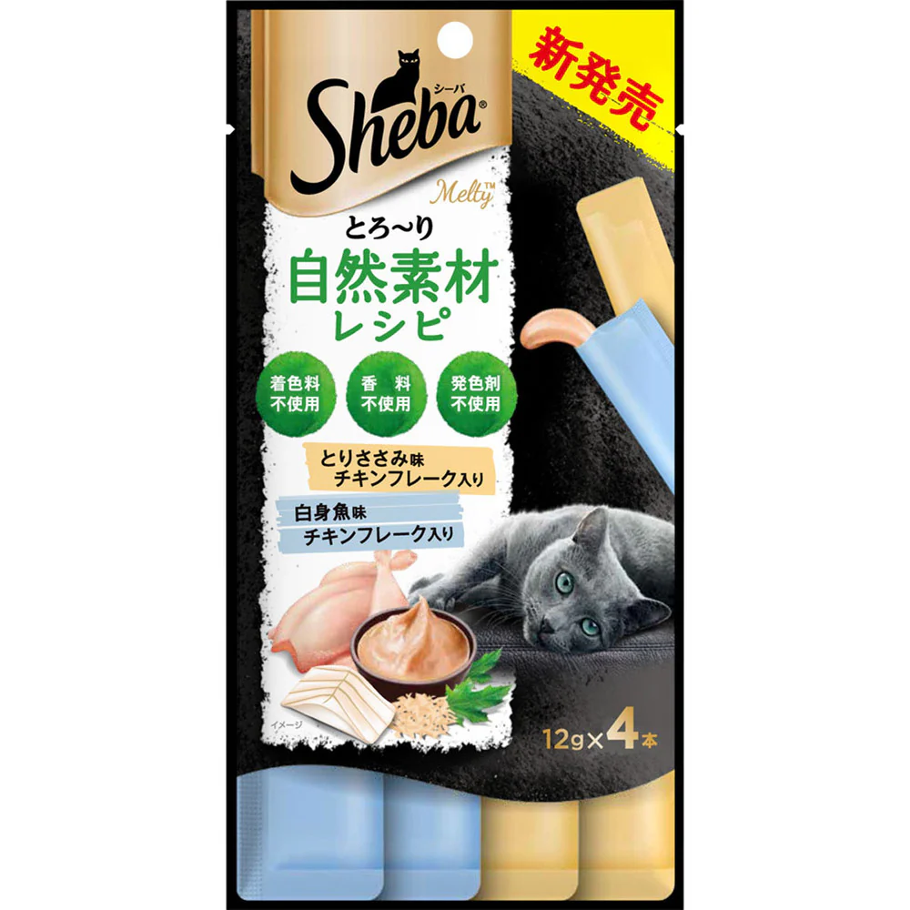 マースジャパンリミテッド シーバ とろ~り メルティ 自然素材レシピ とりささみ味と白身魚味セレクション フレーク入り 12g×4本