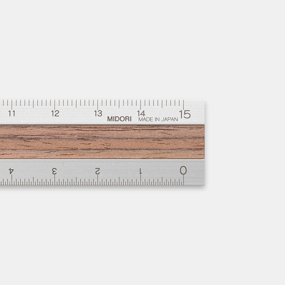ミドリ アルミ&ウッド定規＜15cm＞ 濃茶A 1個 - Image 2