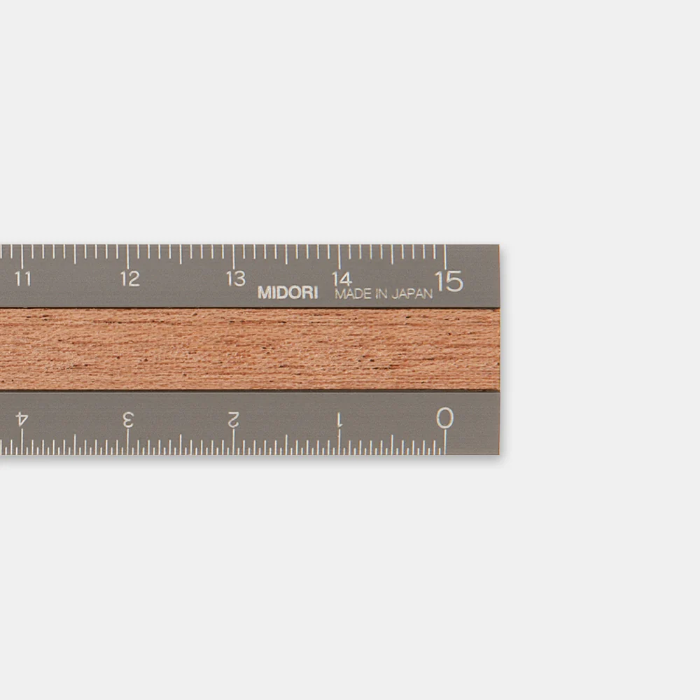 ミドリ アルミ&ウッド定規＜15cm＞ グレー 1個 - Image 2
