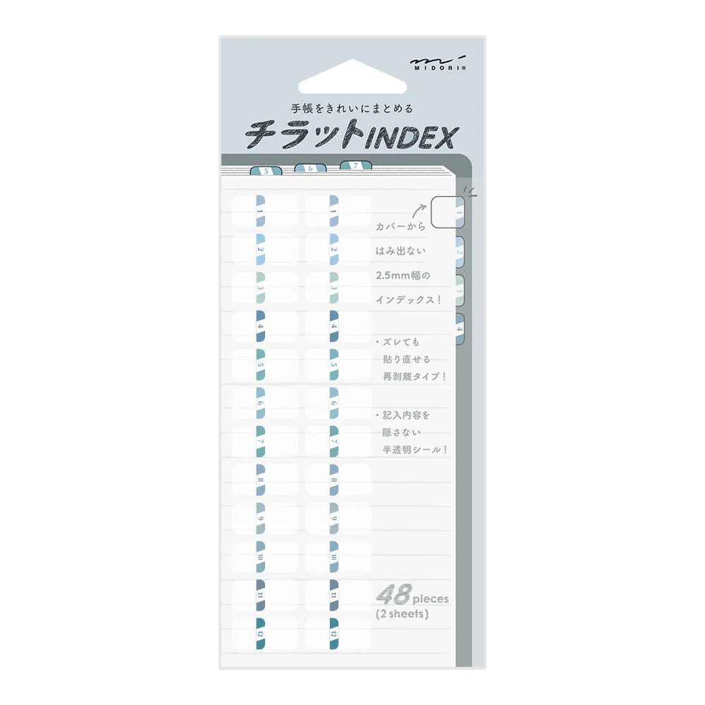 ミドリ インデックスラベル S チラット 数字 ブルー 2シート（48 枚）入