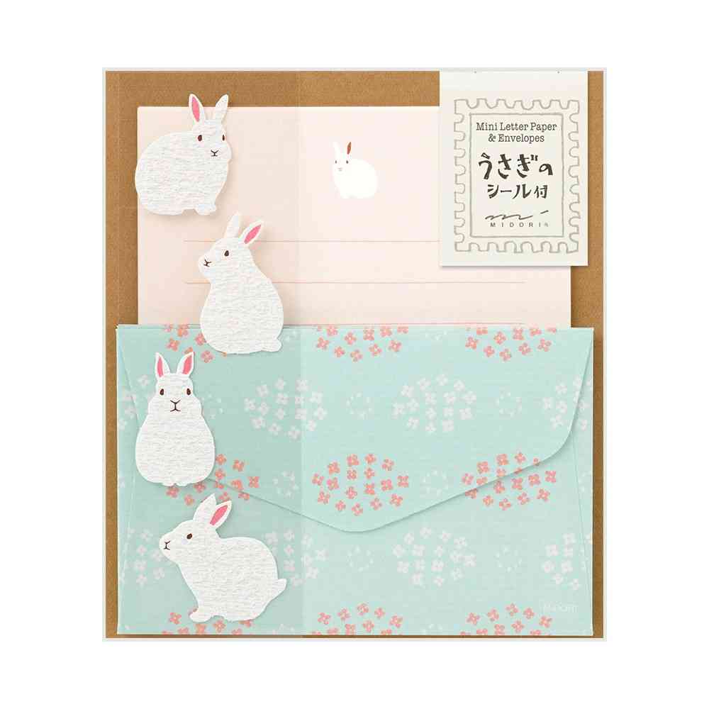 ミドリ ミニレターセット514 シール付 うさぎ柄A 便箋/12枚入、封筒/4枚入、シール/1シート入 - Image 6