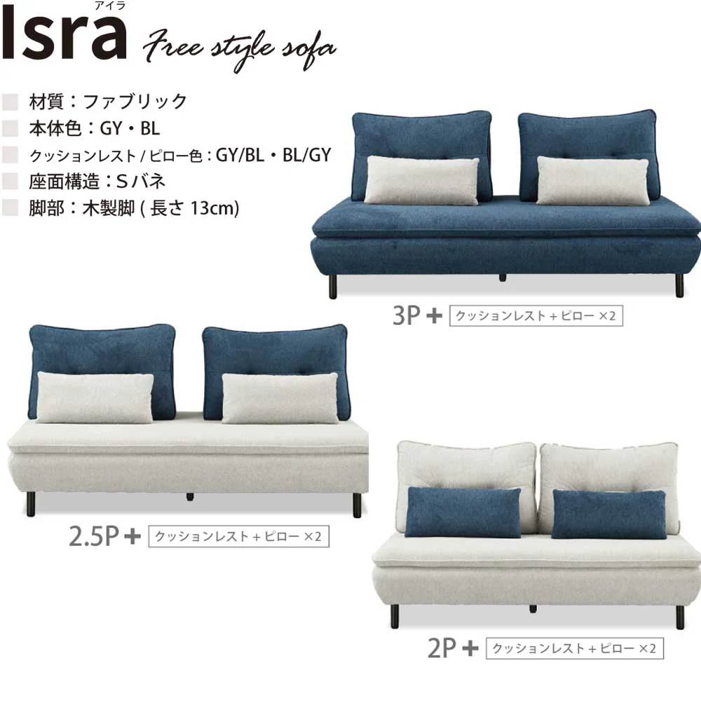 ソファ Isra 2.5P＋背x2 BL、GY/BL設置 【直送品】 返品・キャンセル・他商品と同時購入は不可 - Image 3