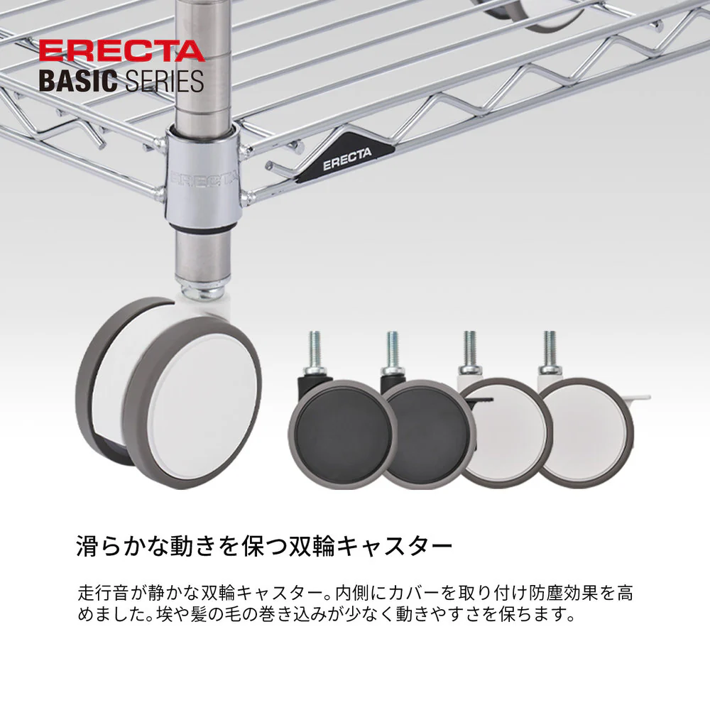 エレクター ベーシックシリーズ 双輪キャスター ストッパー付75mm ブラック BDRS75EBKG 2個入 - Image 3