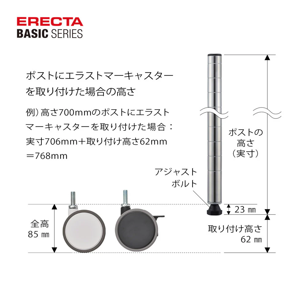 エレクター ベーシックシリーズ 双輪キャスター 75mm ブラック BDR75EBKG 2個入 - Image 3