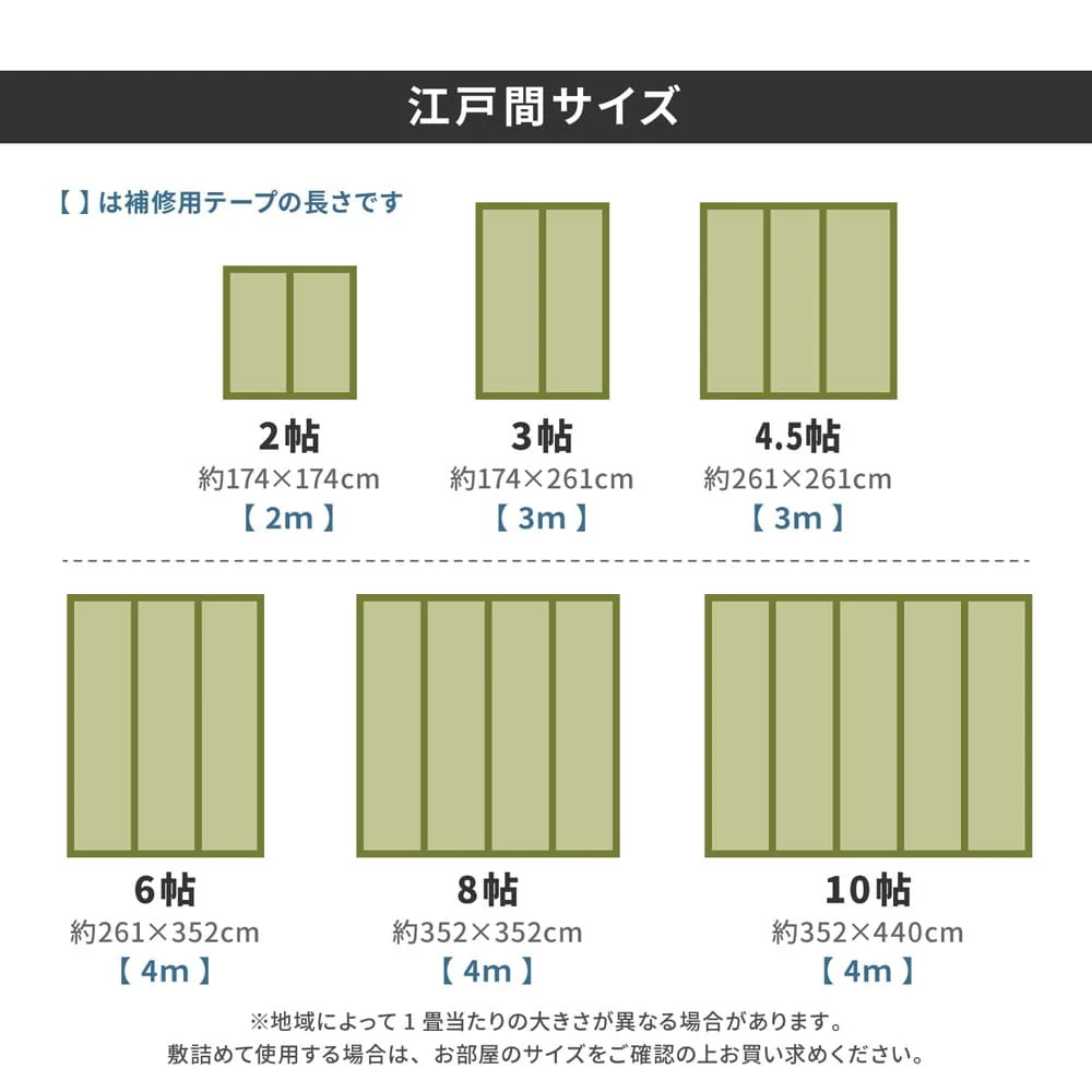 フリーカット裏付 い草カーペット 江戸間2畳 補修テープ付 【直送品】 返品・キャンセル・他商品と同時購入は不可 - Image 11
