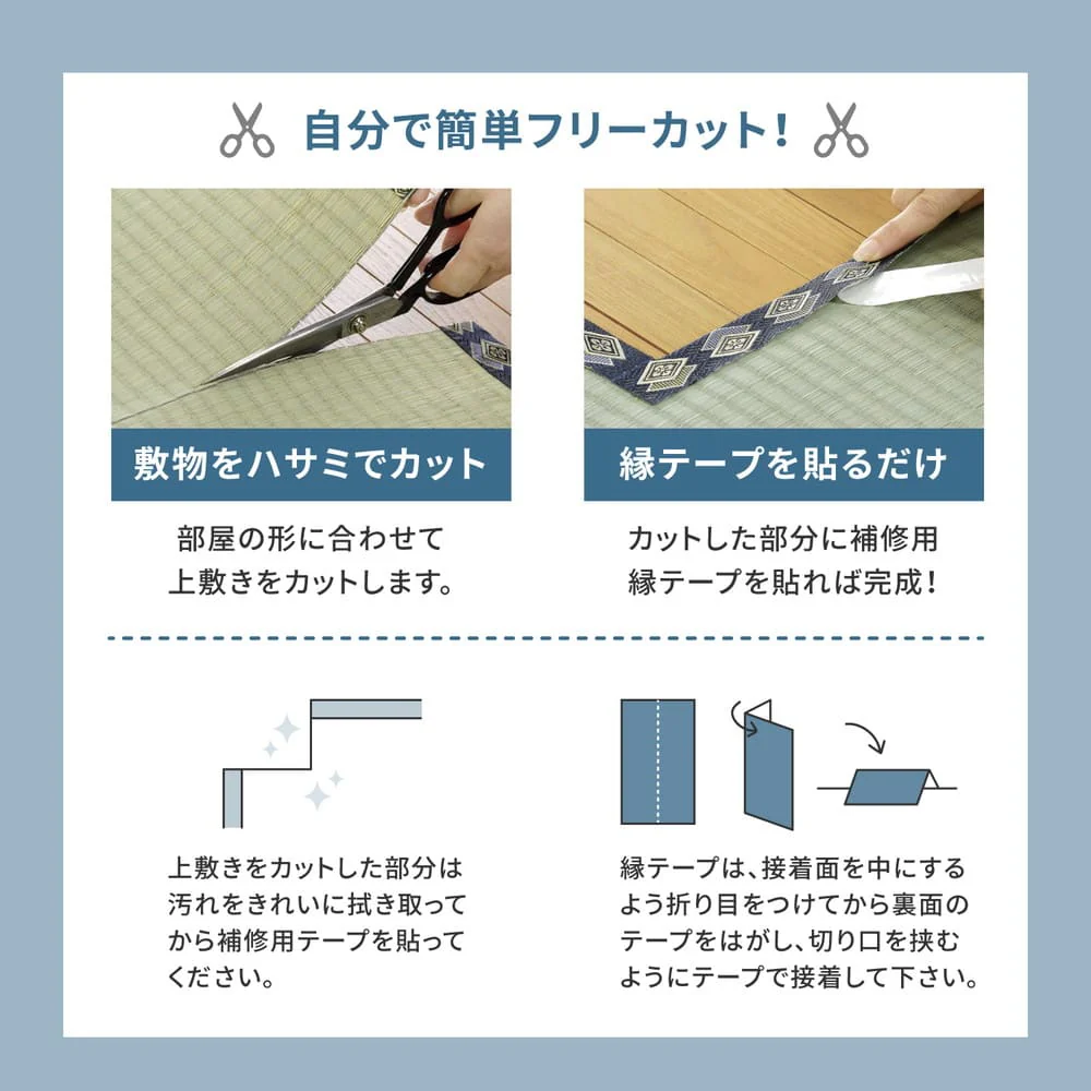 フリーカット裏付 い草カーペット 江戸間2畳 補修テープ付 【直送品】 返品・キャンセル・他商品と同時購入は不可 - Image 6