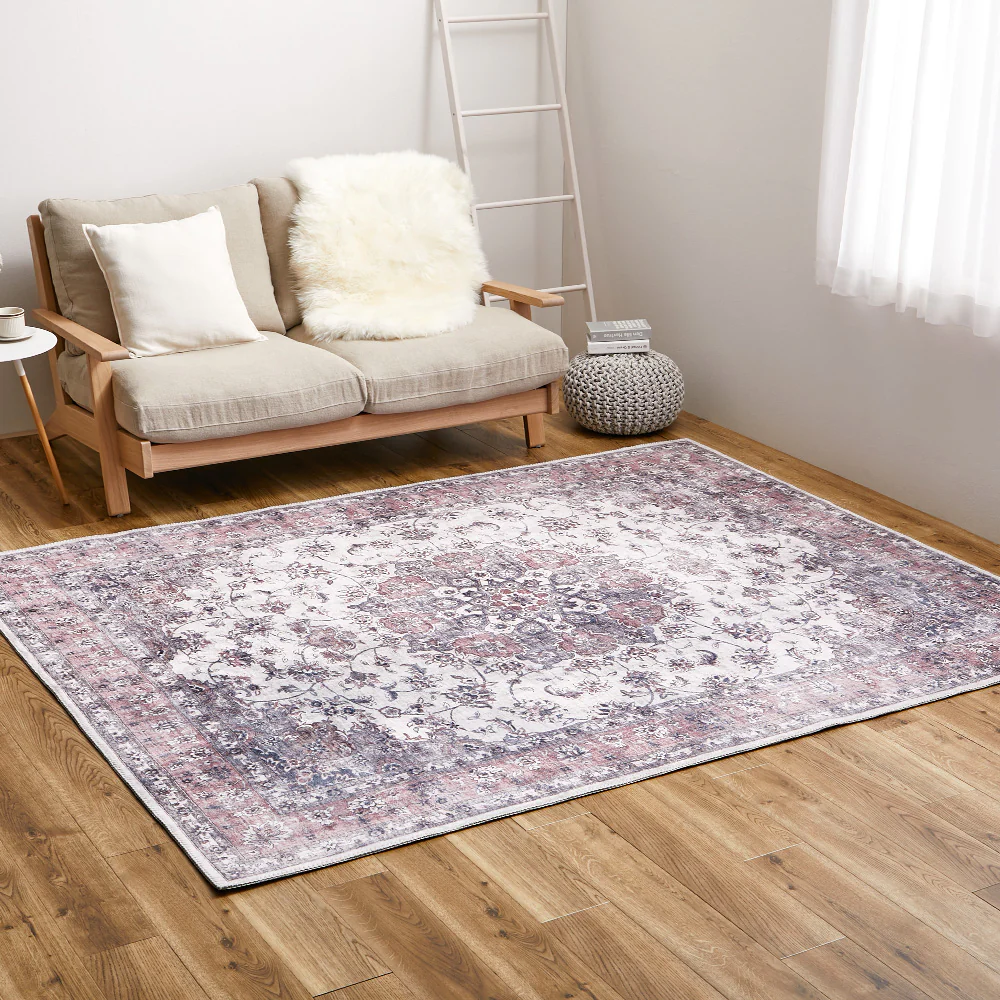 アンティーク絨毯風プリントラグ カメオ ピンク190×240 【直送品】 返品・キャンセル・他商品と同時購入は不可
