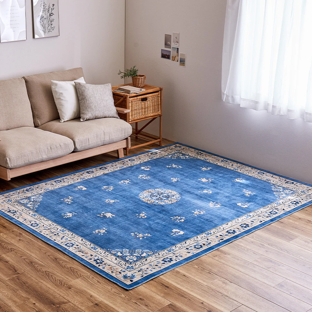 シノワズリデザインラグ ミュゲ 190×240cm ブルー 【直送品】 返品・キャンセル・他商品と同時購入は不可
