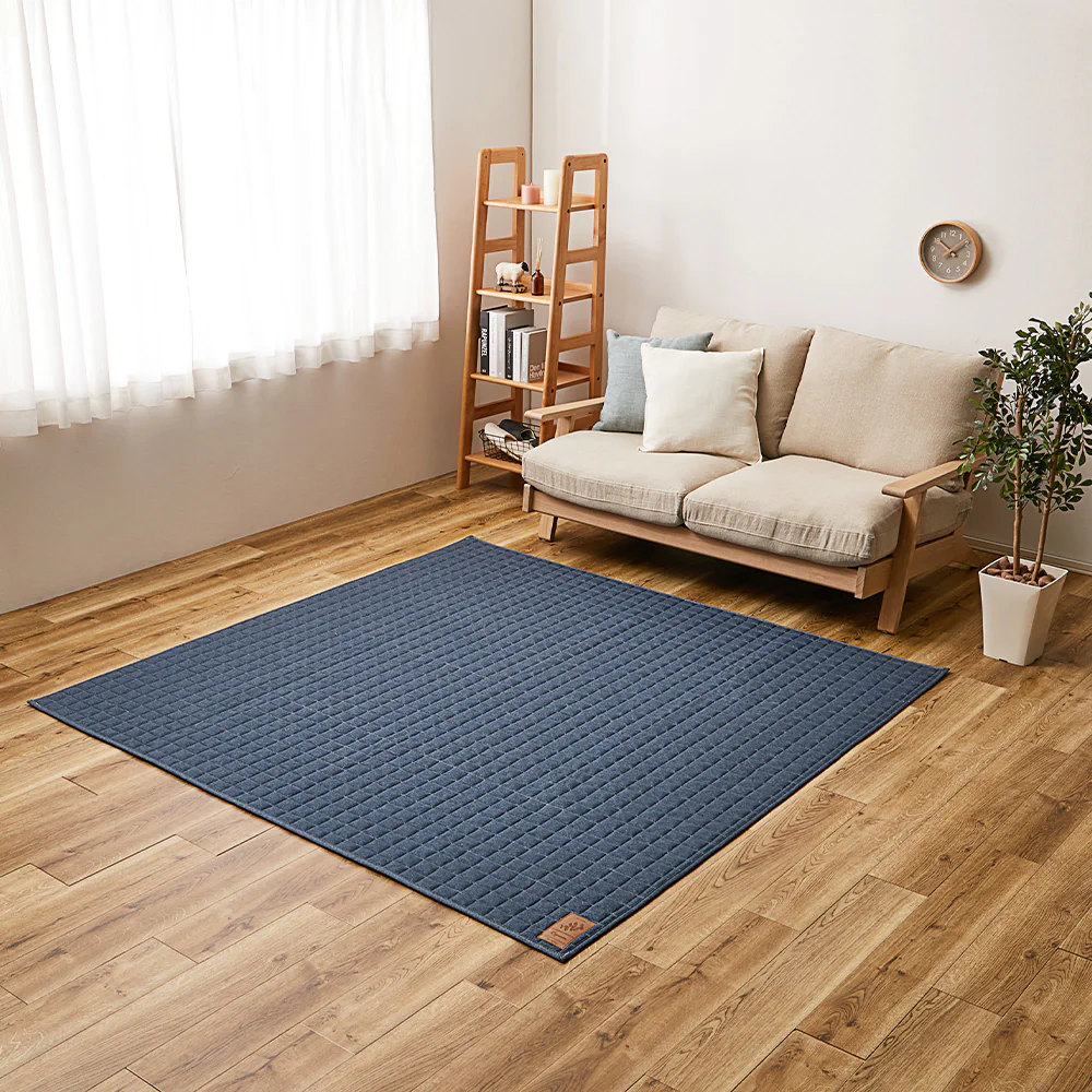 洗えるスウェットキルトラグ ココン ネイビー190×190 【直送品】 返品・キャンセル・他商品と同時購入は不可