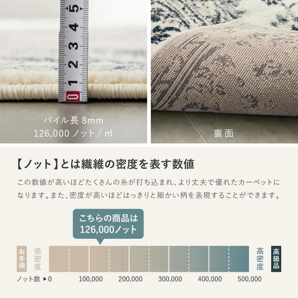 エジプト製 オリエンタル柄ウィルトンラグ カマル アイボリー 【直送品】 返品・キャンセル・他商品と同時購入は不可 - Image 6