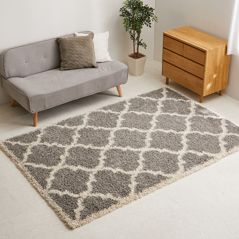 ベニワレン柄のウィルトン織シャギーラグ ラリス GY130×190 【直送品】 返品・キャンセル・他商品と同時購入は不可