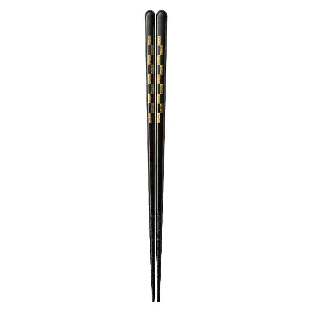 イシダ 食洗箸 漆 黄金市松 23cm 1膳