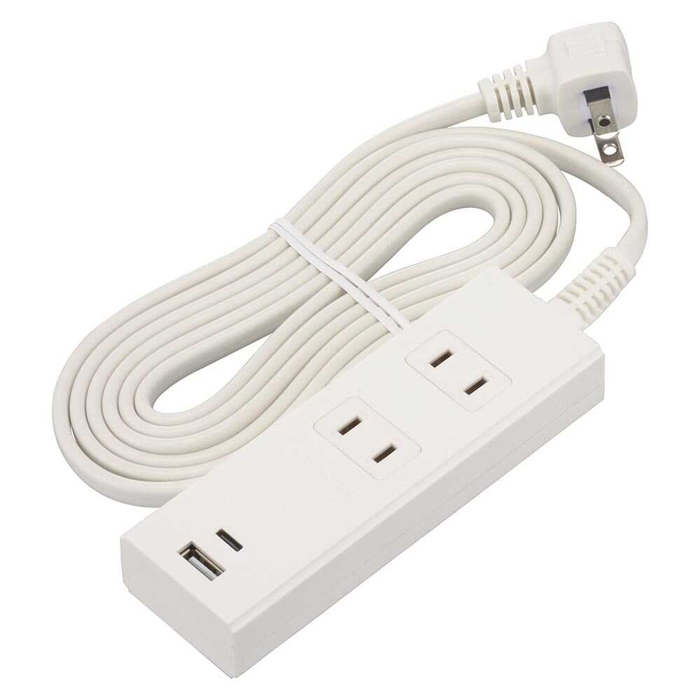 オーム電機 2個口 タップPD対応タイプC/Aポート付き HS-TU22PD23-W