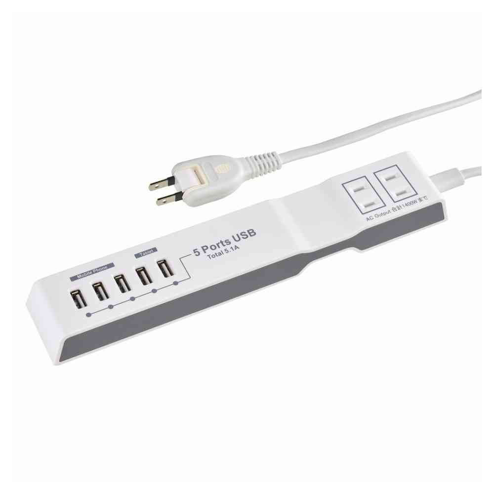 オーム電機 電源タップ モバイル充電 AC2個口+USB5個口 1.5m HS-T215UD3-W