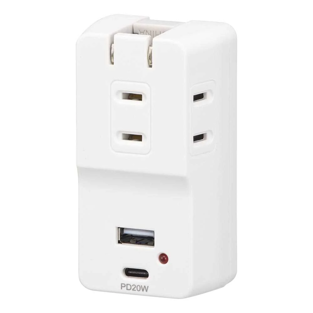 オーム電機 モバイルUSBタップ 雷ガード PD対応 20W