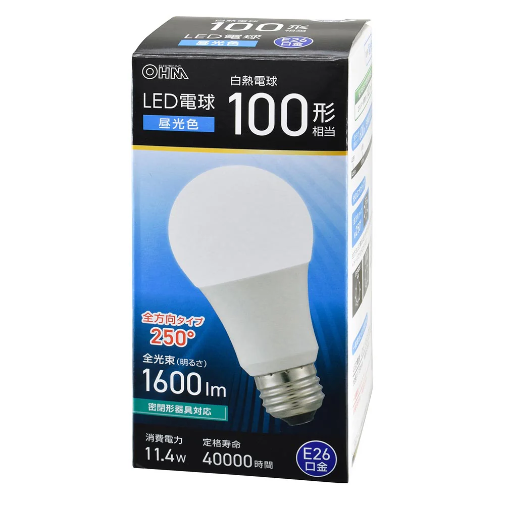 オーム電機 LED電球 E26 100形相当 昼光色 1個