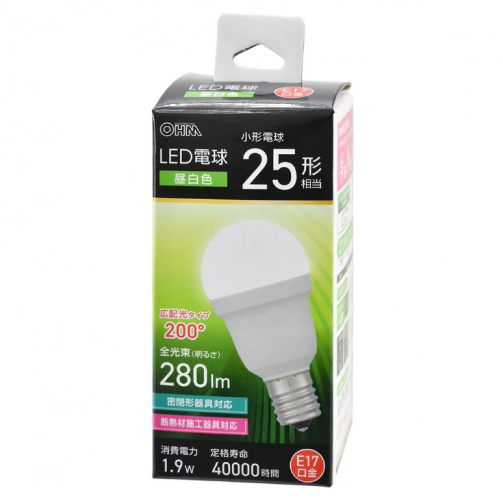 オーム電機 LED電球小形 25形相当 昼白色 1個