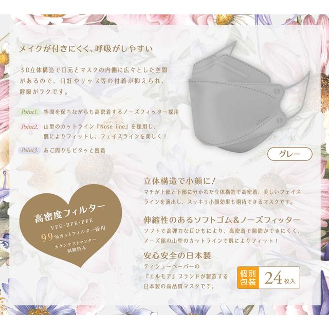 エルモア 肌ともマスク Flower グレー 個別包装 24枚 - Image 11