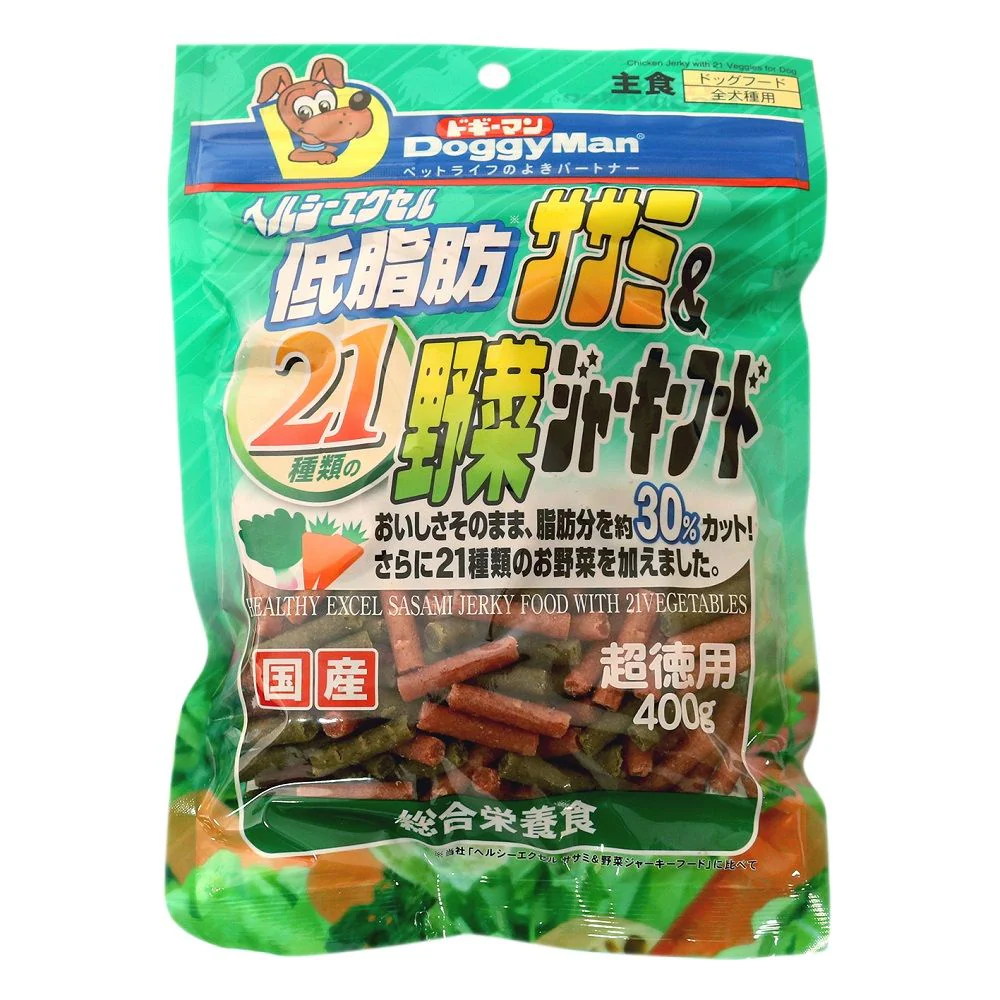 ドギーマン ヘルシーエクセル低脂肪ササミ&21種類の野菜ジャーキーフード 400g
