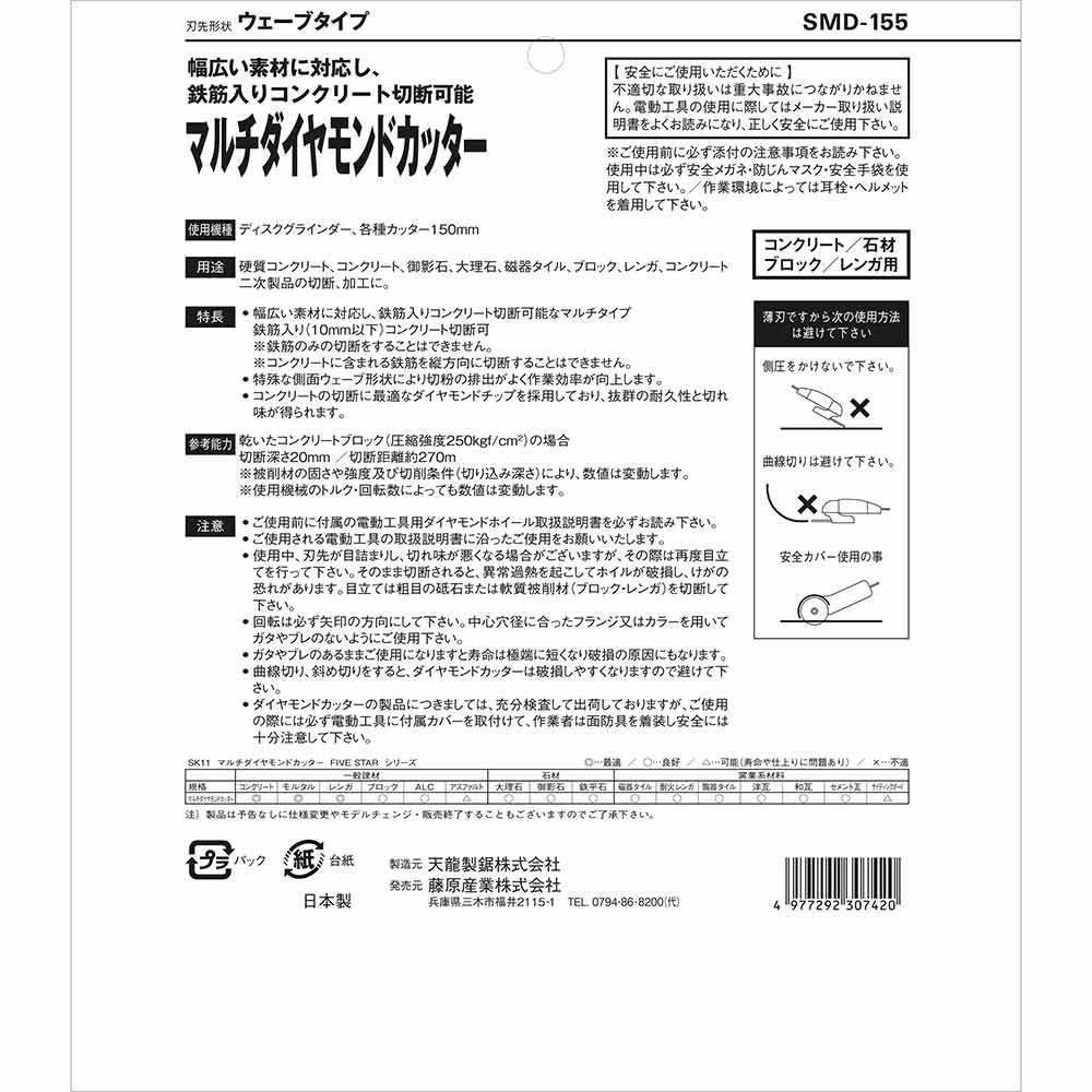 マルチダイヤモンドカッター SMD-155 【直送品】 返品・キャンセル・他商品と同時購入は不可 - Image 4