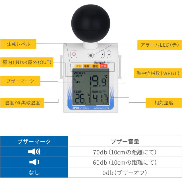 A&D 黒球付熱中症計 みはりん坊プロ<熱中症指数モニター>AD5698B 【直送品】 返品・キャンセル・他商品と同時購入は不可 - Image 10