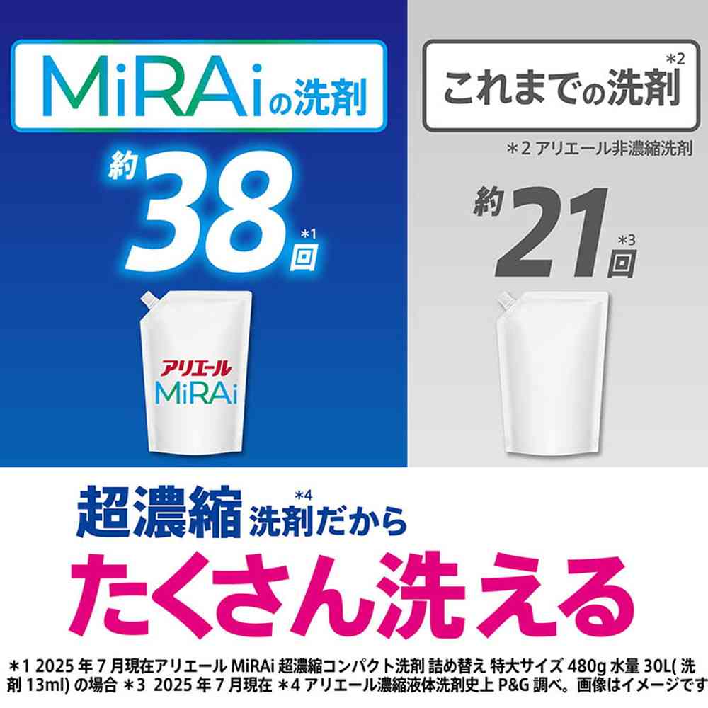 P&G アリエールMiRAi 超濃縮 つめかえ ウルトラジャンボサイズ 980g - Image 5