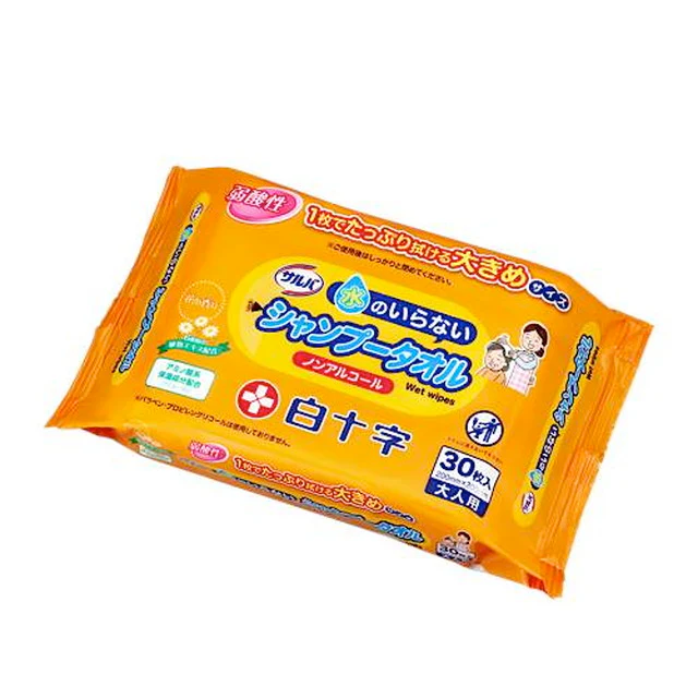 白十字 サルバ 水のいらないシャンプータオル ノンアルコール 30枚 - Image 2