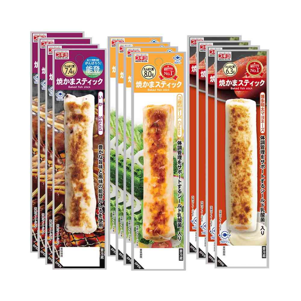 ◆[冷蔵] スギヨ 焼かまスティック 3種全12本セット（いか・3種のチーズ・博多明太マヨネーズ）3種全12本セット【直送品・クール便】 返品・キャンセル・他商品と同時購入は不可